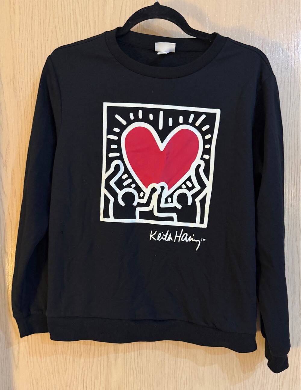 Keith Haring Heart Graphic Sweatshirt Women’s S Black Pop Art Crewneck